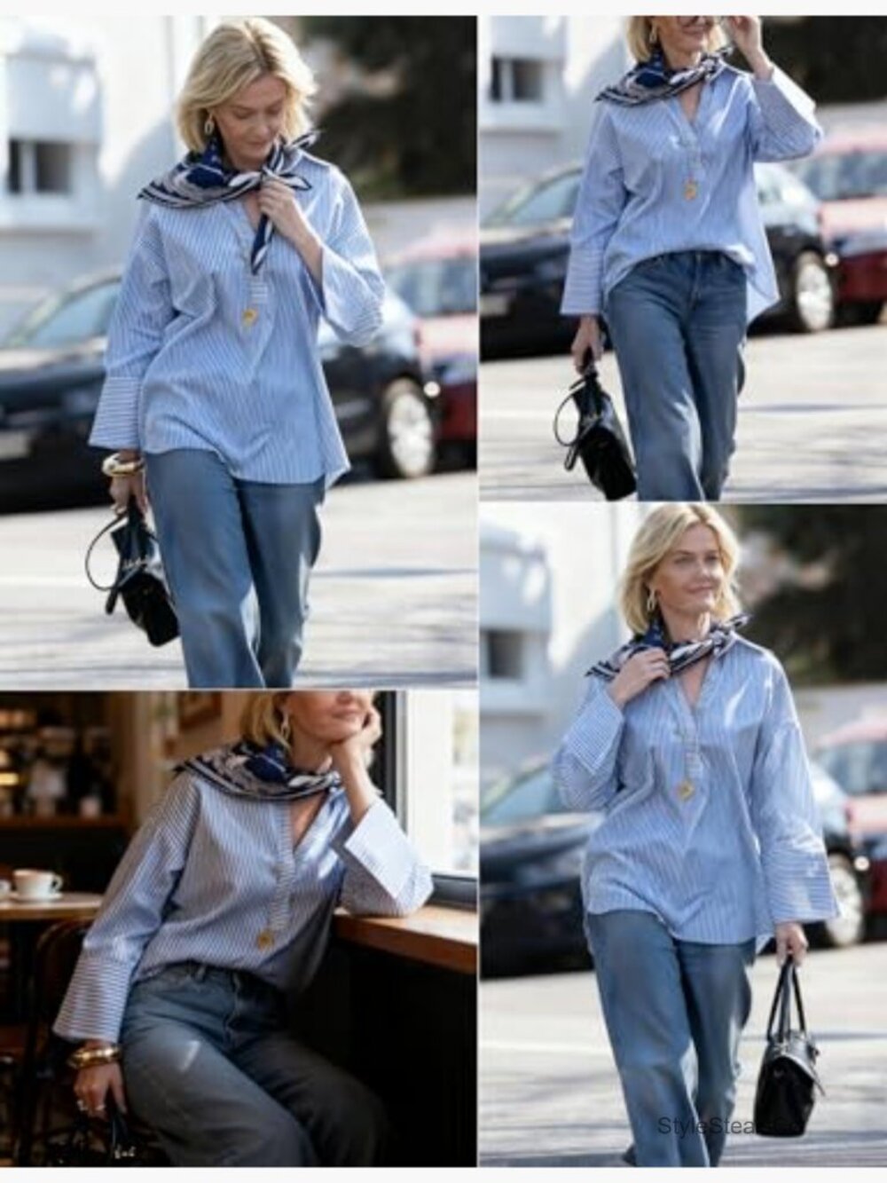 Oversized Striped Button Down Shirt Henley Long Sleeve Collared Office Blouse - Picture 5 of 7